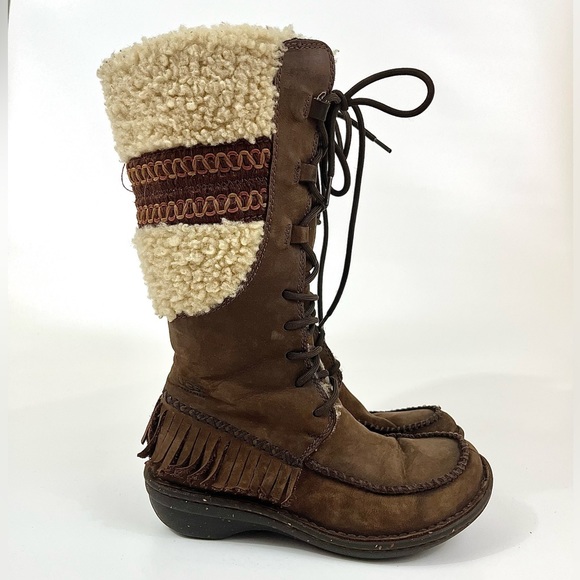 UGG Shoreline 5752 Women Size 5 Brown Leather Sheepskin Winter Boots - Picture 2 of 12